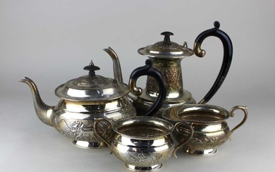 An Indian sterling silver four piece tea set