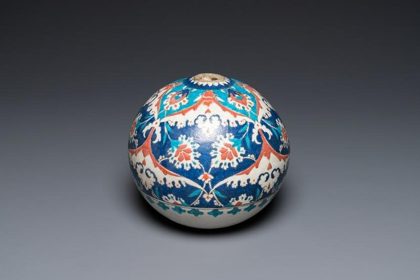 An Iznik-style ball-shaped hanging ornament, Kutahya, Turkey, 19th C.