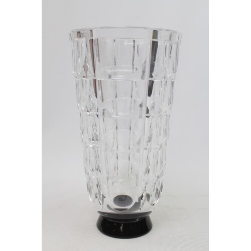An Orrefors clear glass vase, stepped facet cut sides on bla...