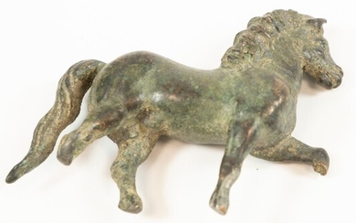 An ancient attractive Roman bronze statuette of a striding horse,...