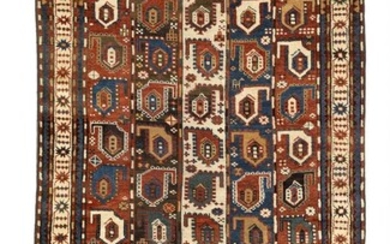 SOLD. An antique Karabagh rug, Caucasus. Design of multicolored horizontal bands with stylized botehs. C. 1880-1900. 240 x 133 cm. – Bruun Rasmussen Auctioneers of Fine Art