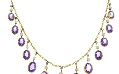 An early 20th century gold amethyst and split pearl