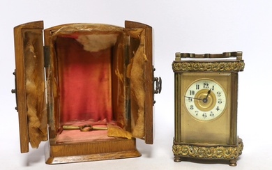 An early 20th century oak cased carriage timepiece, timepiec...