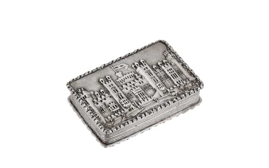 An early Victorian sterling silver ‘castle top’ vinaigrette, Birmingham 1837 by Nathaniel Mills