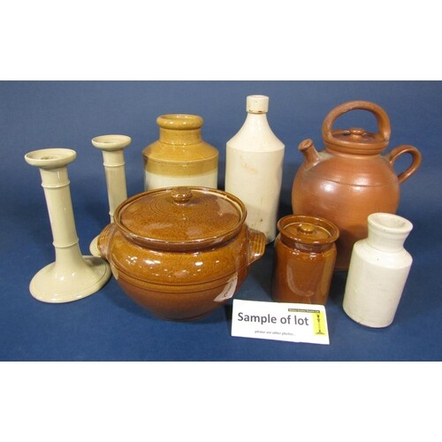 An extensive collection of stoneware useful wares including ...