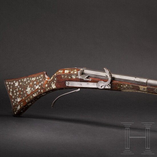 An important mother-of-pearl-inlaid matchlock-musket, Dresden, circa 1580/90