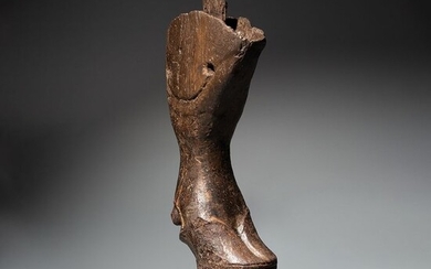Ancient Egyptian Wood Furniture leg in shape of bull's leg. Tinite Period, 1st - 2nd Dynasty. Very rare. 24 cm H. - (1)