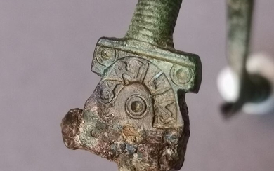 Ancient Roman Bronze Aucissa Type Fibula with Inscription