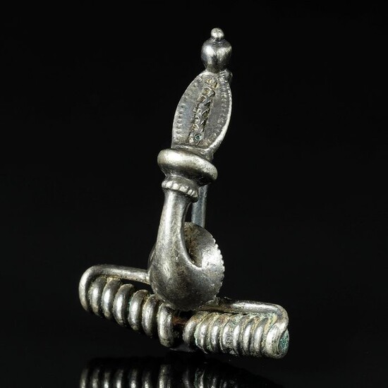 Ancient Roman Silver military fibula "trumpet" (Pannonian type) - 34×25×11 mm - (1)