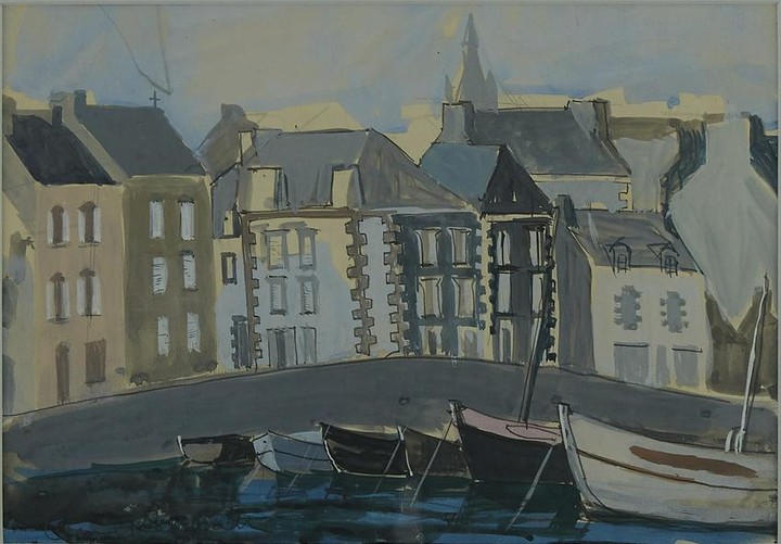 Anne Redpath "Boats at Treboul" Watercolor Gouach