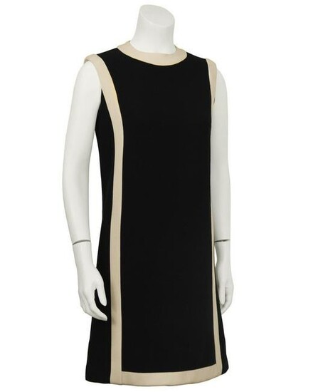 Anonymous Black Wool Shift Dress with Cream Detail
