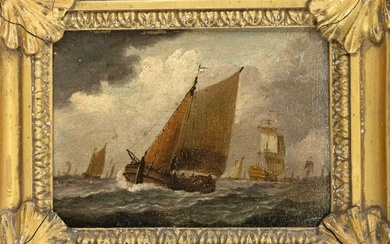 Anonymous marine painter of the 18th century, seascape with numerous ships, oil on wood, unsigned
