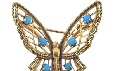 Antique 18k Gold Turquoise Butterfly Brooch Pin