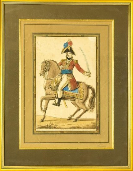 Antique 18th C French Soldier Watercolor Painting