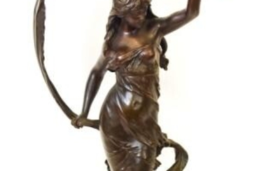 Antique Bronze Statue La Brise by Auguste Moreau