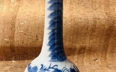 Antique Chinese Blue & White Porcelain Bottle Shaped Vase
