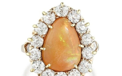 Antique Diamond and Fire Opal Ring
