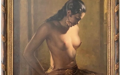 Antique European Nude Oil on Canvas, signed