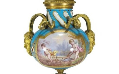 Antique French Sevres gilt bronze & porcelain urn