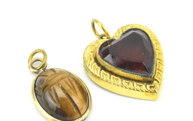 Antique Gold Fill Heart & Egyptian Scarab Pendants