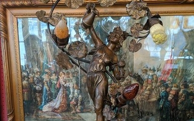 Antique La Recolte Du Vin Bronze Spelter Figural Woman