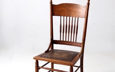 Antique Pressed Back Chair With Leather Seat