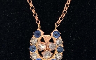 Antique Rose gold diamond sapphire horseshoe pendant