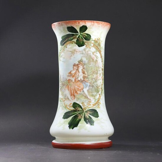 Antique Victorian Bristol Glass Vase Courting Couple