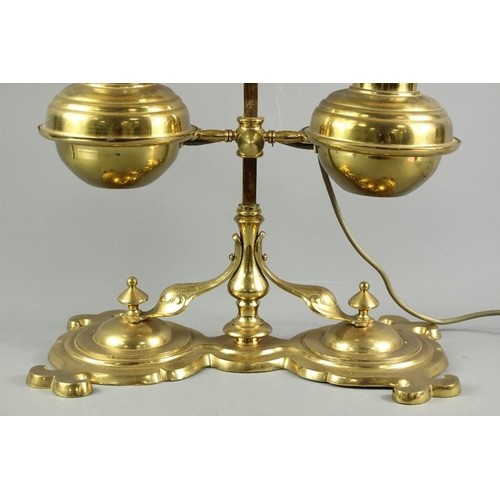 Antique brass telescopic double shade oil lamp, converted to...