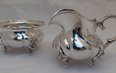 Antique silver milk and sugar set hammered handmade (2) - .800 silver - Germany - First half 20th century