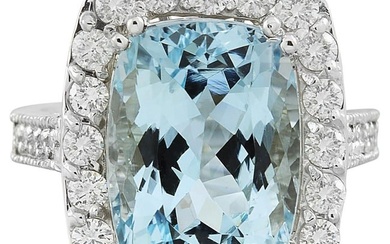 Aquamarine Diamond Ring 14K White Gold