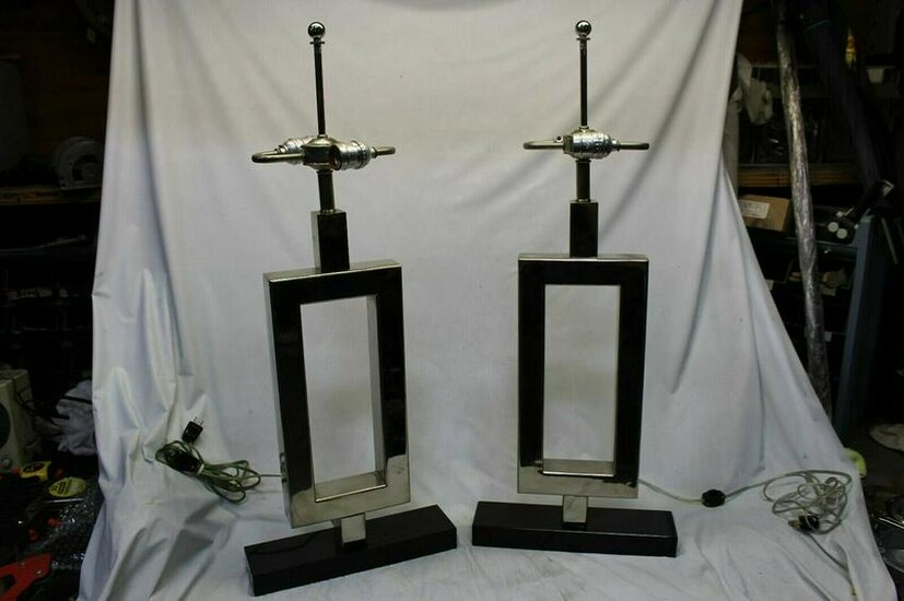 Art Deco Lamps ,Hi-polish Nickel THE pair ,Black Marble