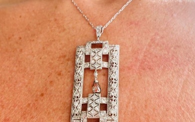 Art Deco Platinum Diamond Pendant and Chain