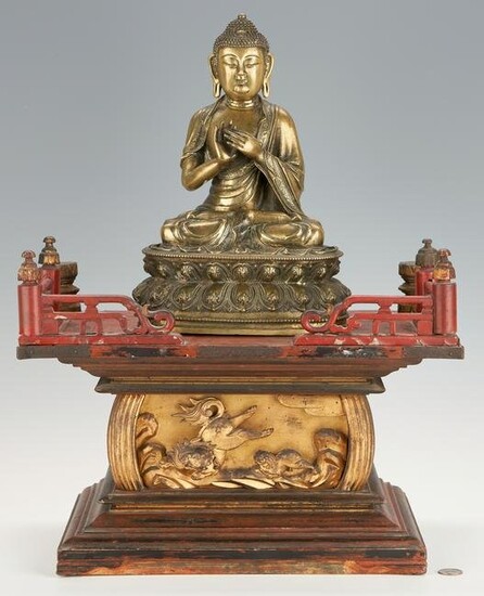Asian Bronze Buddha Figure & Chinese Carved Buddha