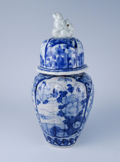 At Least Early 20c Chinese Blue & White Decorated Foo Dog Finial Covered Vase AFR3SH
