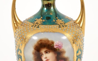 Attr. Royal Vienna Gilt Porcelain Portrait Vase Wagner