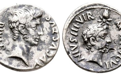 Augustus with Divus Julius Caesar (27 BC-AD 14). AR Denarius (19 mm, 2.96 g).