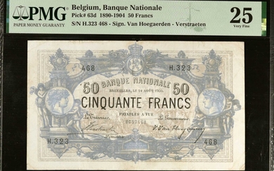 BELGIUM. Banque Nationale de Belgique. 50 Francs, 1890-1904. P-63d. PMG Very Fine 25.