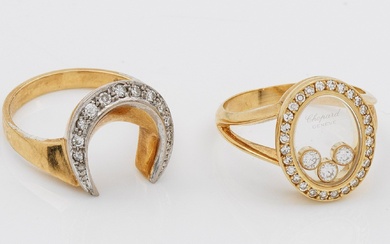 Bague Chopard "Happy Diamond" et bague diamant fer à cheval en or jaune, taille 750....