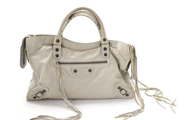 NOT SOLD. Balenciaga: A "City" bag made of grey leather with dark hardware, two handles...