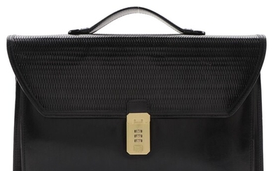 Bally Cambridge Document Case in Black Woven and Smooth Leather