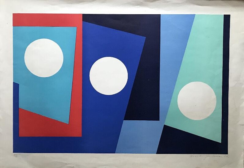 SOLD. Bamse Kragh-Jacobsen: Composition. Signed Kragh-Jacobsen 66. Lithograph in colours. 51 x 73 cm. Unframed. – Bruun Rasmussen Auctioneers of Fine Art