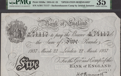 Bank of England, Kenneth O. Peppiatt, Operation Bernhard, £5, London, 22 March...