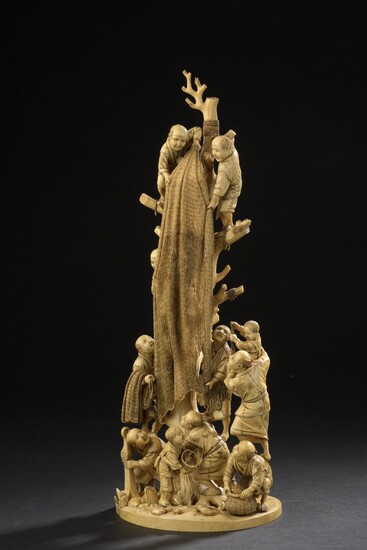Beau groupe en ivoire sculpté Japon, vers... - Lot 215 - Daguerre