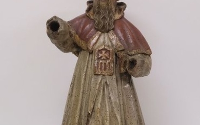 Beautifully polychromed wooden sculpture of a standing Benedictine priest. - Wood - CA 1700