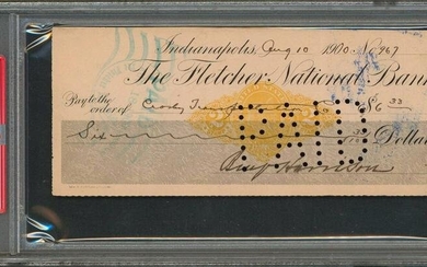 Benjamin Harrison Signed 1900 3x7 Check Auto Graded NM-MT 8 PSA Slab