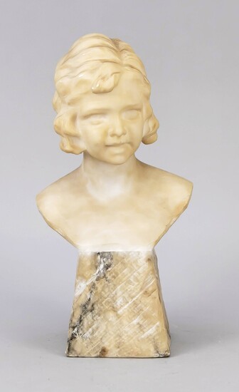 Berzo Pedrini, Italian sculptor around 1900, bust of a young girl, alabster, scratch-signed on the back, min. calc., Ges.-H. 30 cm