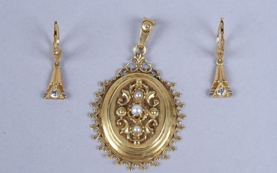 Bijou: Pendentif NAPIII serti de perles et paire de boucles d'oreilles le tout en or...