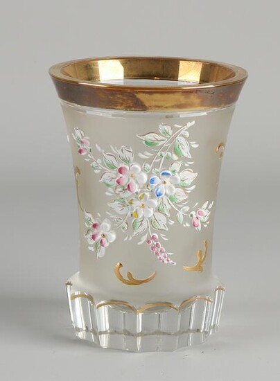 Bohemian crystal goblet glass with gold / floral and