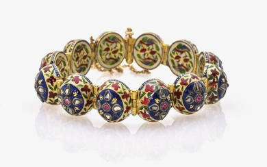 Bracelet with rubies, diamond roses and enamel India